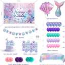 Happy Birthday Decorations For Women,Birthday Backdrop,Banner Balloons,Table Cloth,Paper pom poms Party Supplies for Girls (Mermaid)