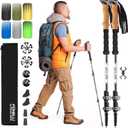 Foxelli Trekking Poles  Lightweight Collapsible Aircraft Grade Aluminum Hiking Poles with Cork Grips Quick Locks & All-Terrain Accessories  Pair of 2 (Grey)