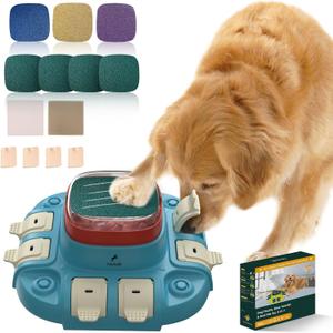 Dog Scratch Board, 3-in-1 Puzzle Toy & Dog Nail File, Enrichment Toys with Treat Dispenser, Scratch Pad for Nails with 8 Sandpapers & Anti-Slip Mat for All Floors, Blue
