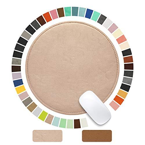 PU Leather Mouse Pad With Stitched Edge Micro-Fiber Base - Non-Slip Waterproof for Computers, Laptop - Round 9 x 9 Inch (Champagne Gold)