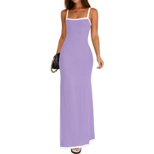ZESICA Women's 2025 Summer Spaghetti Straps Maxi Dress Sleeveless Square Neck Lightweight Long Beach Dresses, Purple, Medium