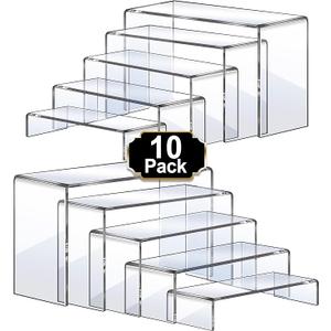 Large Acrylic Risers, 10 Pcs 2 Set Riser Display Shelf, Clear Rectangular Display Stands Set, Transparent Shelves for Decor, Showcase Holder for Cupcake
