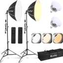 2-Pack 20" Softbox Lighting Kit | 3000-6500K 85W Dimmable LED Bulbs, Remote Control, 63" Tripod | Studio, Portrait & Video Recording