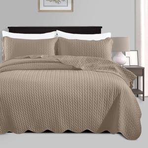 IR Imperial Rooms Twin Quilt Bedding Set Size (68 x 86) + 1 Pillow Shams (20 x 26 + 2) - 2 Pcs Summer Season Lightweight Reversible Microfiber Coverlet Embossed Quilt Bedspread (Beige)