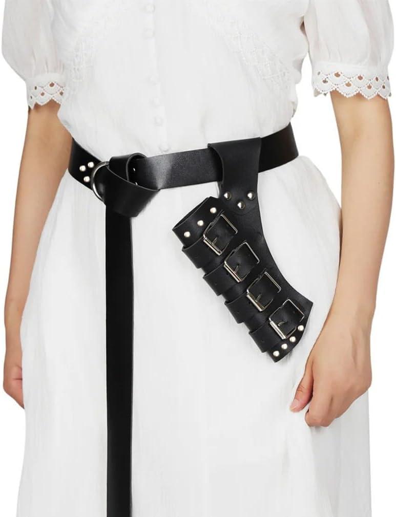 Medieval Knight Leather Sword Dagger Frog Leather Sword Belt Sword Holder Belt Renaissance Belt for Pirate Warrior Cosplay (Black)