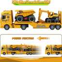 3-in-1 Construction Truck Toys for Kids Ages 3-6 - Inertia Semi Trailer with Excavator & Dump Truck, Light and Sound Play Vehicles