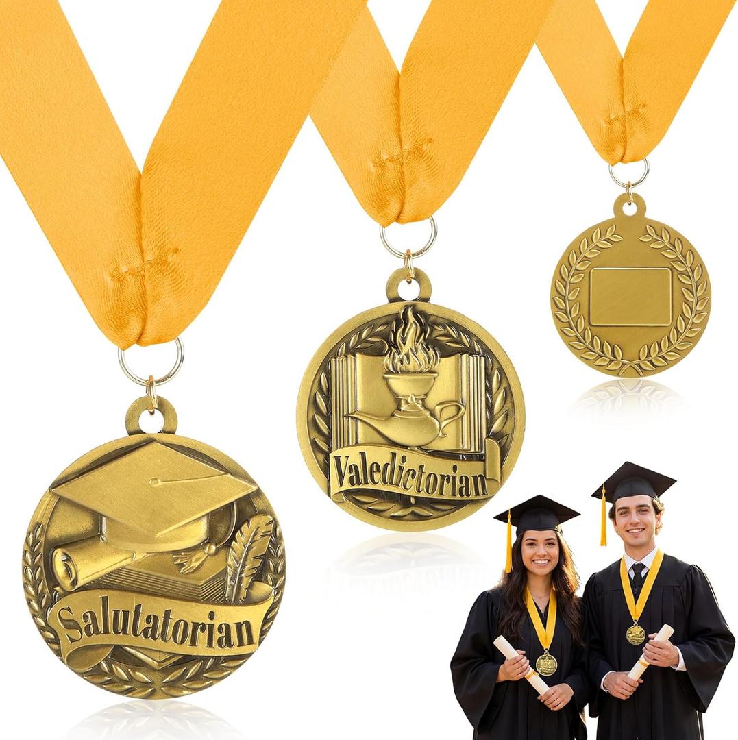 Kenning 2 Pcs Graduation Award Medal Valedictorian Salutatorian Award Medal on Gold Grosgrain Ribbon for 2026 Graduation Students School Education Academics Celebration Recognition Party Supplies