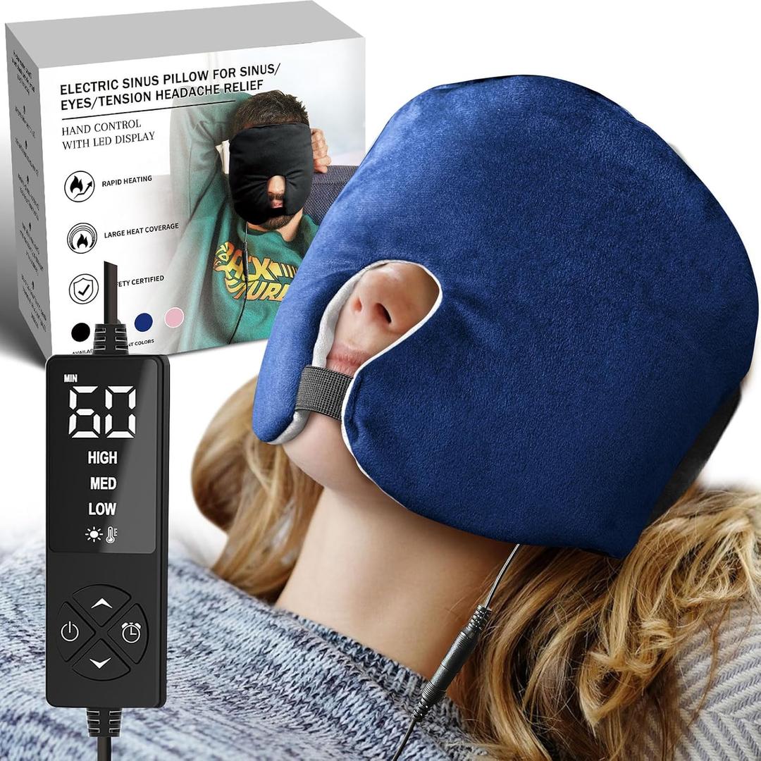 Face Heating Pad for Tension Headaches, Dry Eyes, Sinus Relief, Full-Coverage Heated Face Mask for Sleep Aid and Pressure Relief