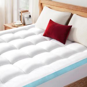 STWIENER King Mattress Topper, Pillow Top Mattress Topper for Back Pain Relief, Extra Thick Mattress Pad Deep Pockets for 8"-21", Soft Down Alternative Fill Mattress Protector, Blue Stripe