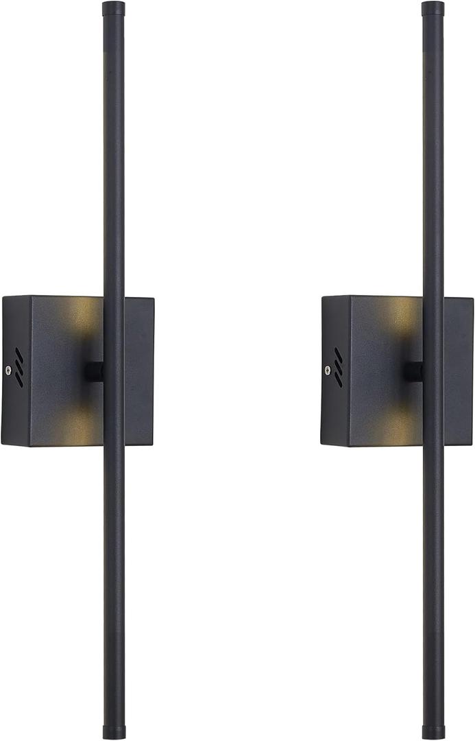 20.4 Inch Hardwired Wall Sconces Set of Two, 3000K Warm White Dimmable Modern Wall Sconces, 350 Rotate LED Light Fixtures Wall Lamp for Bathroom Living Room Bedroom Bedside, Black