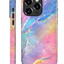 Compatible with iPhone 16 Pro Case - Dual-Layer Protection, Hard Shell with Silicone Interior,Slim Scratch Resistant Shockproof for Woman Men - Pink and Blue Marble