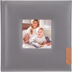 Malden International Designs 4x6 Horizontal 2 Up Memories Photo Album Gray Leatherette Book Bound Memo Writing Areas Hard Cover Front Photo Display Window