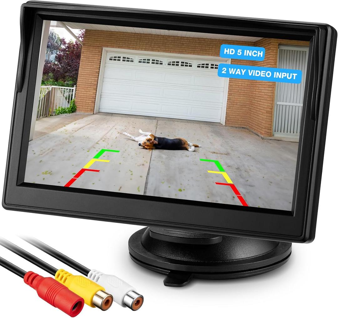 Backup Camera Monitor Only - 5 Inch HD Image Back up Camera Screen for Cars Trucks SUVs Vans RVs Trailers Campers, Dashboard/Windshield Installation, 12V/24V, Camera Not Included (5 Inch)