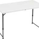 Amazon Basics Portable 4 Foot Rectangular Folding Dining Table, 4 Adjustable Height Settings, Carrying Handle, Indoor & Outdoor, Sturdy for Events, White, 47.8 x 23.9 x 33.9 in