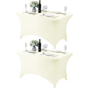 2Pack Spandex Table Cover for 4FT or 6ft or 9ft Table Universal Fitted Stretch Tablecloth for Party, Banquet, Wedding and Events-Ivory