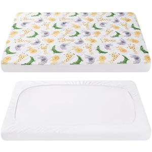 TILLYOU Pack and Play Sheet - Soft Quilted Crib Cover Pad, Toddlers Mattress Protector with 1''-3'' Deep Pocket, Thick Play Yard Playpen Sheets, Crib Mattress Pad 39"x27", African Steppe