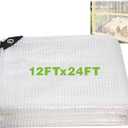 THOOUM 12Ftx24Ft Clear Greenhouse Plastic Covering, 16Mil Thickness Heavy Duty Clear tarp for Chicken coop, Greenhouse Plastic sheeting with Hemmed Edges & preinstalled Grommets.