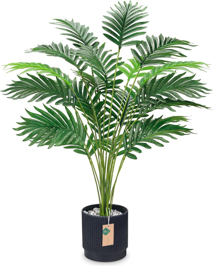 Der Rose 28'' Artificial Palm Tree Large Fake Tropical Faux Plants Indoor and Outdoor for Home Bathroom Porch Outside Patio Decor (Black Pot)