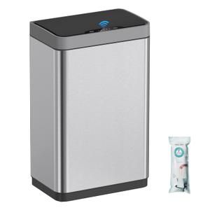 Mbillion Automatic Trash Can - 15 Gallon Motion Sensor Stainless Steel Smart Trash Can with Lid - Rectangular Touchless Garbage Can for Kitchen, Bedroom, Home Office - Silver
