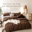 BDEAR 3 Pieces Cocoa Brown Duvet Cover Set Queen Size 90'' L x 90'' W, 100% Washed Cotton Duvet Cover with Zipper Closure Plus 2 Pillowcases, Oeko TEX Standard 100 Certificated, Cozy Feel