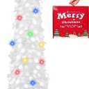 MACTING Pop Up Christmas Tree with 50 LED Lights Timer 5FT White Collapsible Tinsel Pencil Tree Easy-Assembly Coastal Glitter Artificial Tree for Porch Apartment Corner Home Party Xmas Decorations
