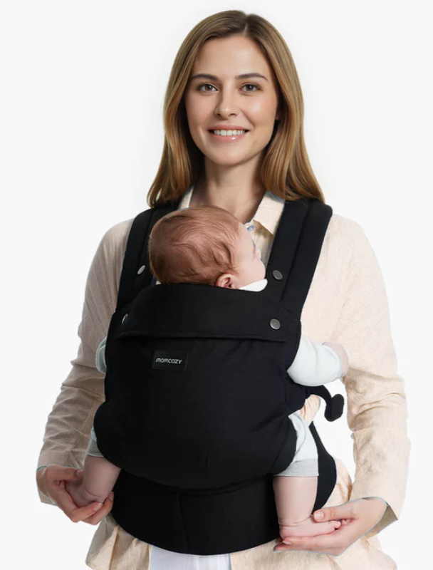 Momcozy Baby Carrier - Ergonomic, Cozy and Lightweight Carrier for 7-45lbs, Effortless to Put On, Ideal for Hands-Free Parenting, Enhanced Lumbar Support, Purehug for Infant to Toddler, COLOR BLACK 