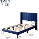 Gruwans Twin Size Bed Frame with Upholstered Wingback Headboard, Easy Assemnly Platform Bed, Wooden Slat Support No Box Spring Needed, Navy Blue