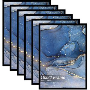 16x22 Picture Frame Set of 6 for Photo Poster Horizontally/Vertically | Black Light Weight and High Transparent 16 x 22 Frame for 16by22 Pciture Wall Mount(6 Packs|Black|16x22)