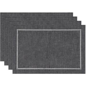 Tosewever Set of 4 Decorative Linen Placemats 12 x 18 Inches, Farmhouse Style Table Mats for Everyday Dining Wedding Party Holiday Home Decor (4 Pieces 12 x 18, Grey/Straight)