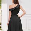 Dressystar Women One Shoulder Ruffle Wedding Guest Dress Spring A Line Wrap Knee Length Cocktail Formal Dresses with Pockets Black S (S)