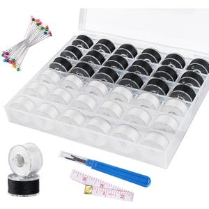 Black& White Bobbin Thread Set with Case - Prewound Class15 Bobbin for Singer/Brother/Janome/Embroidery Machines