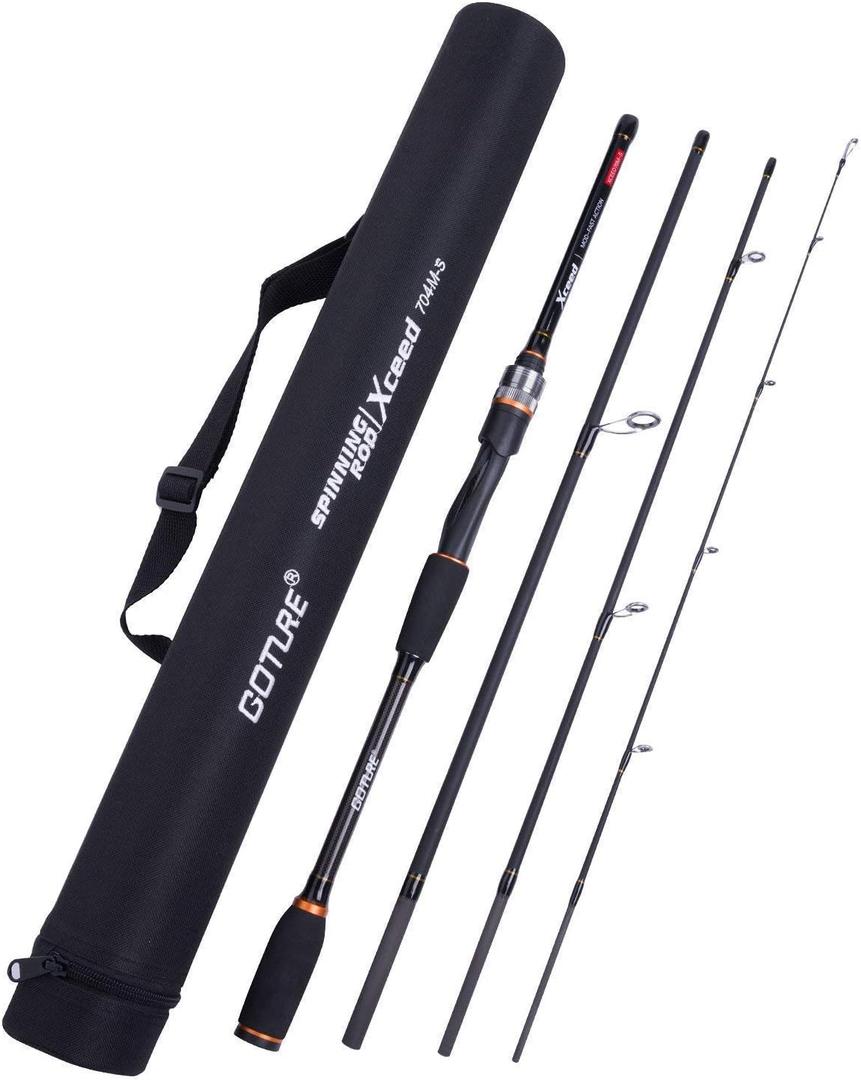 Goture Travel Fishing Rods, 4 Piece Fishing Pole with Case/Bag, Casting/Spinning Rod,Ultralight Fishing Baitcasting Rod 7ft for Saltwater Trout, Bass, Walleye, Pike (Spinning/10'-mf/M, 4 Piece Fishing Rod - Black)