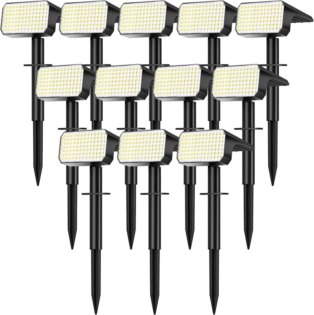 LANSOW 12 Pack Solar Spot Lights Outdoor Waterproof IP67, (90 LED/4 Modes) Solar Landscape Spotlights, 2-in-1 Solar Powered Flood Lights for Yard Garden Pathway Outside Tree, Auto ON/Off(Cool White)