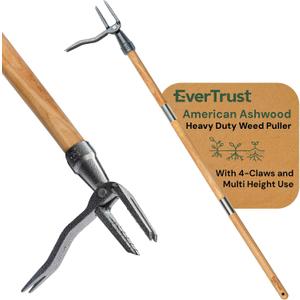 4-Claw Stand Up Weed Puller Tool with Long Handle - Adjustable 30"- 44" Heavy Duty Metal Head Weeder Tool with American Ashwood Handle, Easy Gardening Weed Removal, No Bending or Kneeling