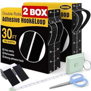 Navona 2 Boxes Heavy Duty Hook and Loop Strips with Adhesive, 60Ft Total x 1 Inch Hook and Loop Tape with Backing for Home, Office, School, and Crafting Projects, Black