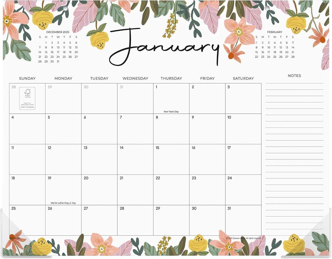 Desk Calendar 2026, Dexmon Desk Pad Calendar 15 x 12 Inch 18 Months Runs From January 2026 to June 2027, Floral Design Calendar 2026 for Home School and Office