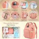 Diaper Bag Backpack for Women - Multifunction Travel Essentials Baby Diaper Bag with Changing Pad, Large Backpack Baby Girl Boy, Insulated Bottle Holders & Stroller Straps (Pink+Orange)