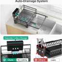 GSlife Expandable Dish Drying Rack for Kitchen Counter, Large Capacity 2-in-1 Rust Resistant Dish Drainer with Swivel Spout and Pull Out Over Sink Extension, 16.7" W x 12.6"-22.4" L, Black