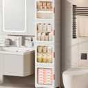 4-Tier Tall Narrow Bathroom Storage Cabinet with Doors and Adjustable Shelves Slim Foldable Cabinets with Wheels Small Spaces Plastic Organizers for Kitchen Laundry Room Bedroom Pantry,White
