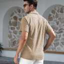 Alex Vando Mens Summer Shirts See Through Sheer Lace Casual Short Sleeve Button Down Beach Shirt (Brown, S)