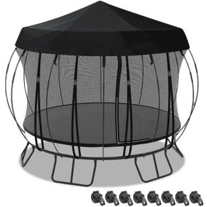 Outdoor Round Trampoline Cover (Tent Only) 10 FT 12FT 14 Ft Trampoline Tent Sunshade Canopy, 600D Heavy-Duty Oxford Fabric with 16 Fixed Webbing ,Waterproof & UV-Resistant (Black, 14 FT)