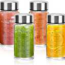 souG 4 Pack 14oz Juice BottlesWide Mouth Glass Water Bottles with Lids - for Juicing, Smoothies, Milk, Protein, BPA Free, Reusable, Stainless Steel Lids, Leak Proof, Shaker bottle (14oz/400ml)