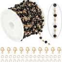 KYUNHOO 16.4 Feet Black Beaded Chain for Jewelry Making Gold Plated Brass Rosary Chain on Spool with Lobster Claps and Jump Rings for Women Necklace Bracelet Craft DIY