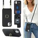 Lipvina for iPhone 11 Phone Case with Card Holder and Strap for Women,Crossbody Lanyard,RFID Blocking,Kickstand Ring Stand,Snap Clasp,Phone Wallet Cases 6.1"(Black)