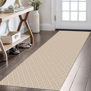 KOZYFLY Runner Rug 2x6 Ft Washable Runners for Hallways Non Slip Rubber Backed Kitchen Runners, Cotton Entryway Runner Indoor, Floor Carpet for Hallway Kitchen Entryway Bedroom, Tan/Beige