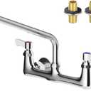 Wall Mount Kitchen Faucet, TOLSUNY Commercial Sink Faucet with 12-inch Swivel Spout, Brass Dual Handle Utility Laundry Faucet, Chrome Gooseneck Spout, for Laundry Room Restaurant Compartment Sink