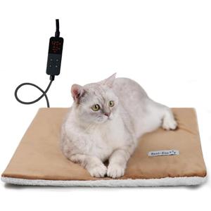 Rest-Eazzzy Heated Cat Pad, Cat Bed with Removable Cover, 5 Level Timer & Temperature, Indoor Warming Mat for Cats & Dogs (Heat Pad, Pure-Brown) (Small-1 Pack)
