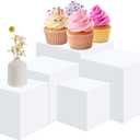 Geetery Set of 5 Display Buffet Risers (3",4",5",6",7") Acrylic Cube with Hollow Bottoms Acrylic Boxes Table Stands for Display Dessert Catering Collectibles Jewelry Decor (Small,3,4,5,6,7 Inch,White)