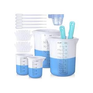 Silicone Measuring Cups Set 600ml/20oz Accurate Scale & 125ml/4.4oz Thickened Reusable Silicone Cups for Resin Molds Silicone Stirring Stick DIY Resin Art Craft Supplies Resin Accessories