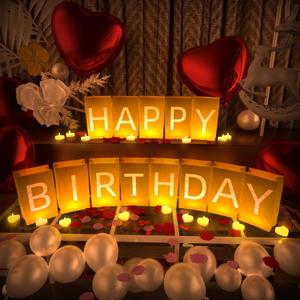 Happy Birthday Decorations, Include Light up Letters, with Tea Lights Candles, Latex Balloons, Aluminum Balloons and Rose Petals, Special Festival, Surprise Gifts Banner for Women and Men
